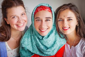 friendship of the religions concept: muslim and jewish girls
